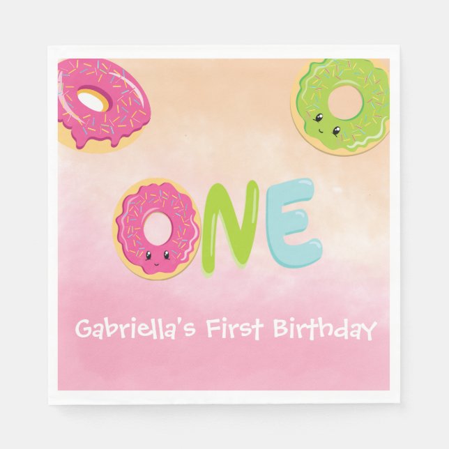 Wasserfarbe ONE Donut personalisiert Napkins Serviette (Vorderseite)