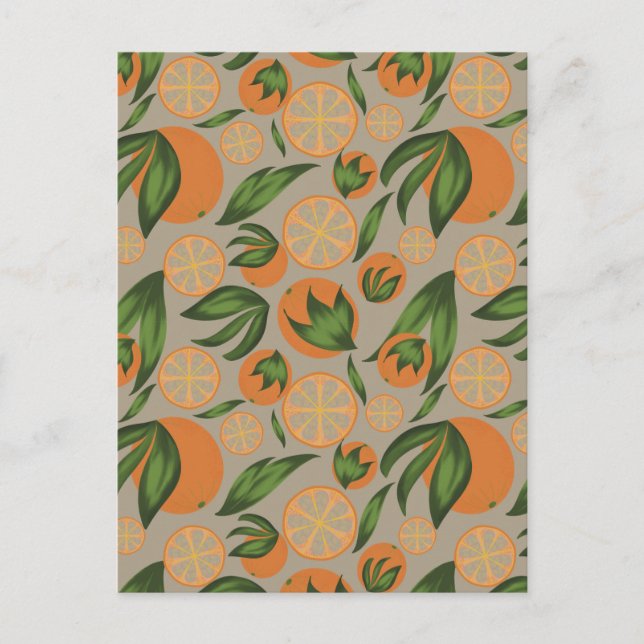 Wasserfarbe Orange Gray Frucht Muster Postkarte (Vorderseite)