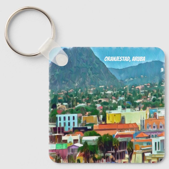 Wasserfarbe Oranjestad, Aruba Schlüsselanhänger (Vorderseite)