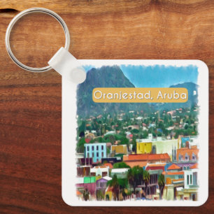 Wasserfarbe Oranjestad, Aruba Schlüsselanhänger