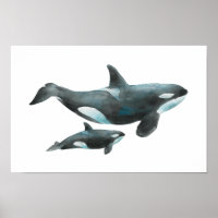 Wasserfarbe-Orca-Mutter-und-Baby-Plakat
