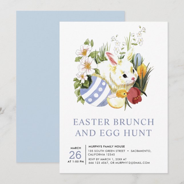 Wasserfarbe Ostern Brunch Ei Jagd Einladung (Vorne/Hinten)