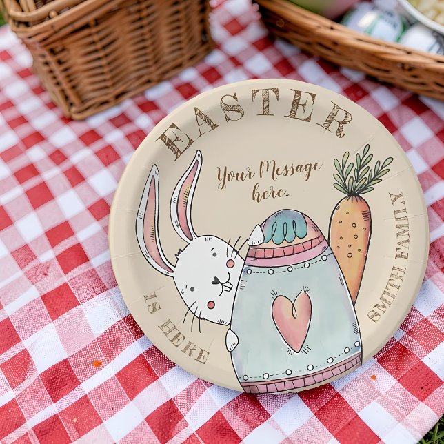 Wasserfarbe Ostern Bunny und Ei . Ostern ist hier! Pappteller (Von Creator hochgeladen)