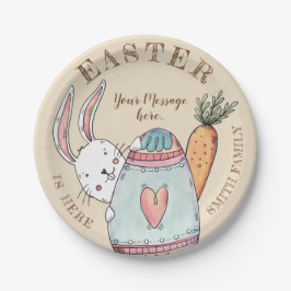 Wasserfarbe Ostern Bunny und Ei . Ostern ist hier! Pappteller