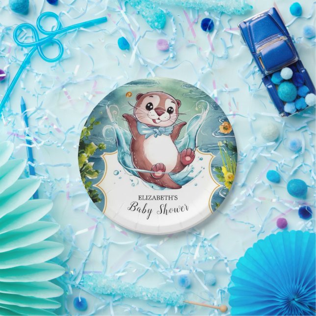 Wasserfarbe Otter Babydusche Pappteller (Party)