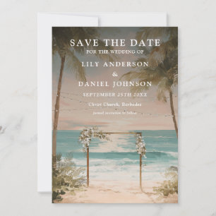 Wasserfarbe Ozean Strand Lichterkette Hochzeit Save The Date