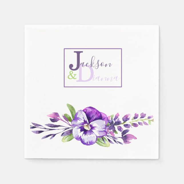 Wasserfarbe Pansy Wedding Napkins Serviette (Vorderseite)