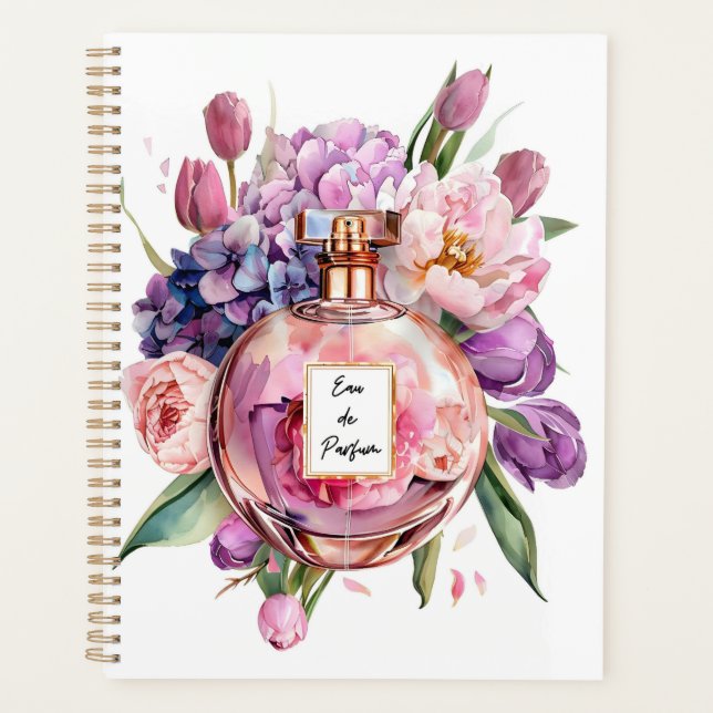 Wasserfarbe Parfüm Flasche mit Blume Notebook Planer (Vorderseite)