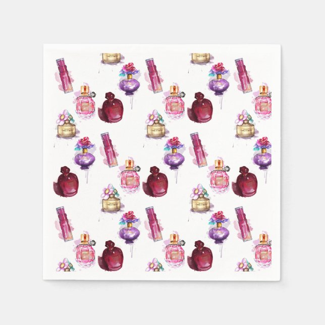 Wasserfarbe Parfüms Flaschen Serviette (Vorderseite)