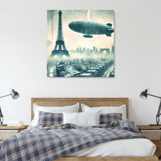 Wasserfarbe Paris Skyline mit Dirigible und Eiffel Leinwanddruck
