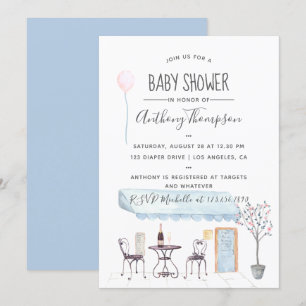 Wasserfarbe Paris Thema Baby Shower Einladung