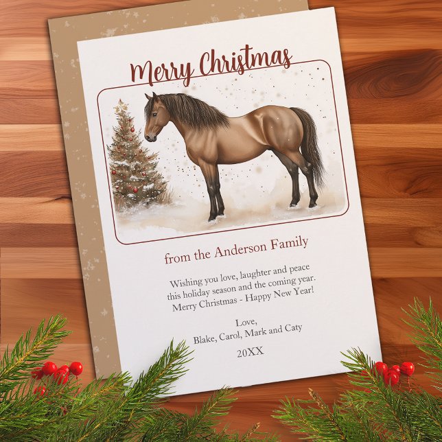 Wasserfarbe Paso Pferd Vintag Frohe Weihnachten (Watercolor Paso Horse Vintage Merry Christmas Holiday Card)