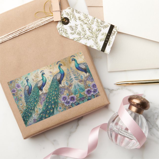Wasserfarbe Peacock Rechteckiger Aufkleber (Schenken)