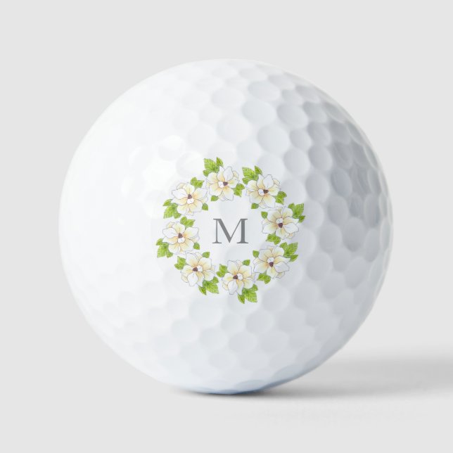 Wasserfarbe, Pen & Tinte Magnolia Kranz Golfball (Vorderseite)