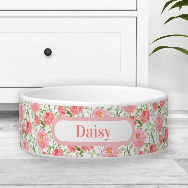 Wasserfarbe Peony Floral Frühling Name Pet Bowl Napf (Watercolor Peony Floral Spring Name Pet Bowl small)