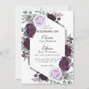 Wasserfarbe Peony Lila Grau Silver Hochzeit im Her Einladung