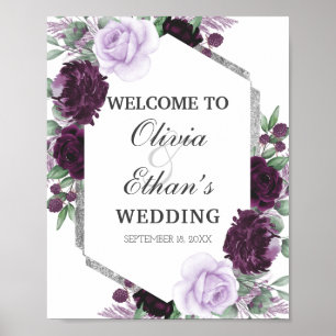 Wasserfarbe Peony Lila Grau Silver Hochzeit im Her Poster