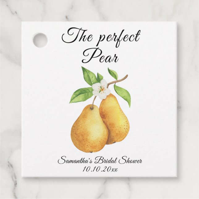 Wasserfarbe Perfektes Pear Floral Brautparty Geschenkanhänger (Vorderseite)