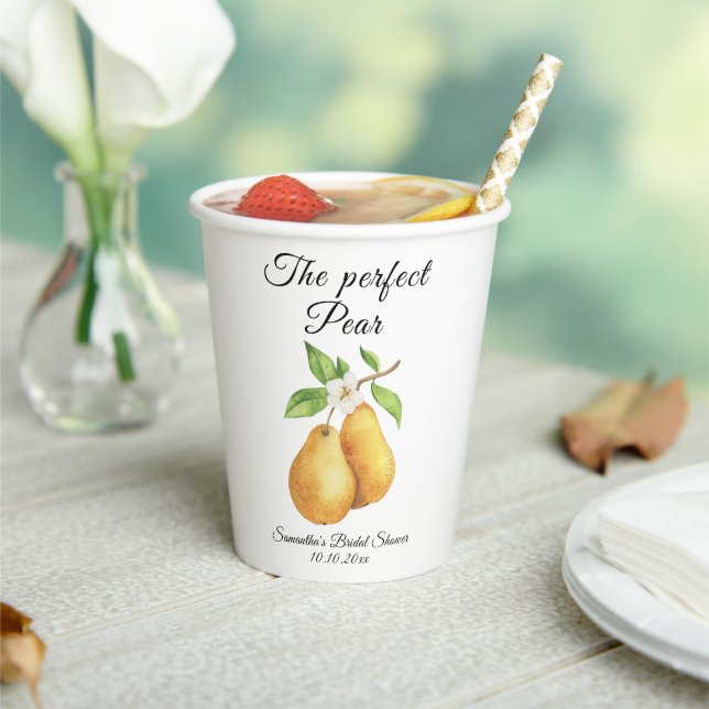 Wasserfarbe Perfektes Pear Floral Brautparty Pappbecher (In Situ)