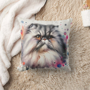 Wasserfarbe Persische Katze Farbiges Portrait Kissen
