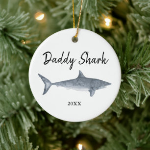 Wasserfarbe Personalisiert Daddy Shark Weihnachten Keramik Ornament