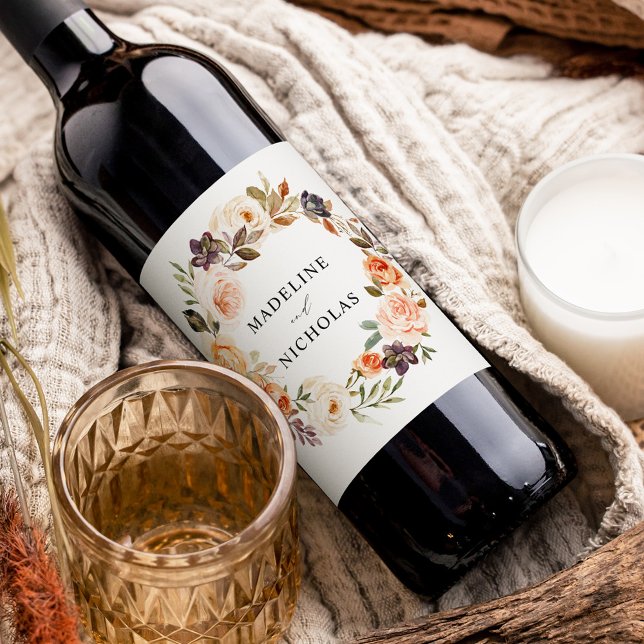 Wasserfarbe Personalisierte Hochzeit in der Blüte Weinetikett (Von Creator hochgeladen)