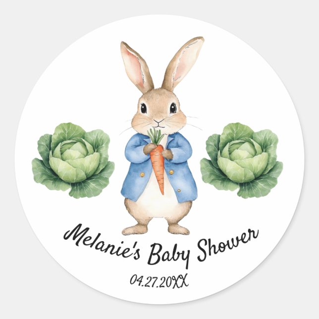 Wasserfarbe Peter Rabbit Garden Cabbage Babydusche Runder Aufkleber (Vorderseite)