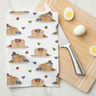 Wasserfarbe Pfannkuchen Beeren Frühstück Brunch Geschirrtuch