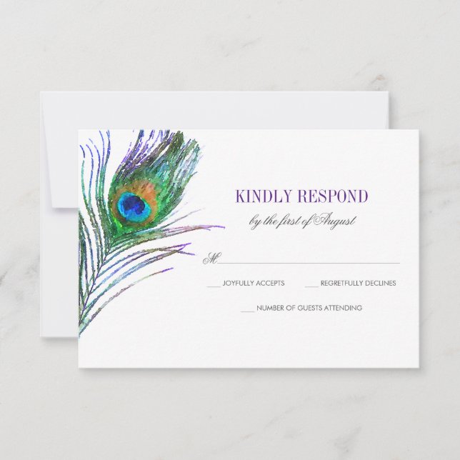 Wasserfarbe Pfauenfederzange Hochzeit RSVP (Vorderseite)