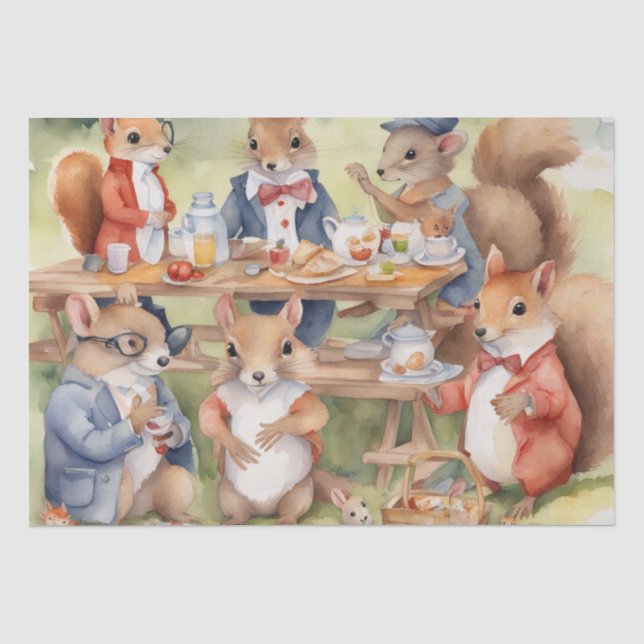 Wasserfarbe Picnic mit Woodland Freunde decoupage Seidenpapier (Vorderseite)