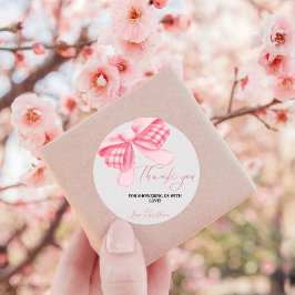 Wasserfarbe Pink Blush Bow Baby Dusche Danke Runder Aufkleber