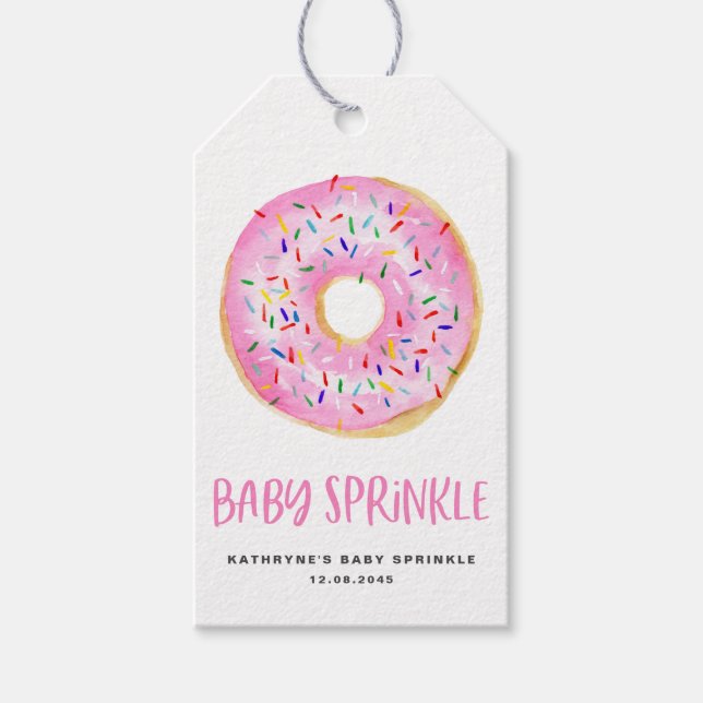 Wasserfarbe Pink Donut Baby Sprinkle Vielen Dank Geschenkanhänger (Vorderseite)