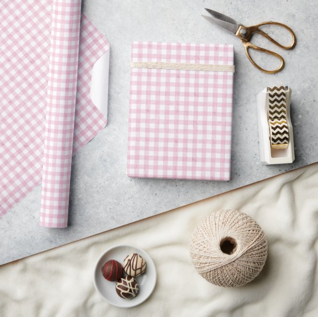 Wasserfarbe Pink Gingham Geschenkpapier (Kunsthandwerk)