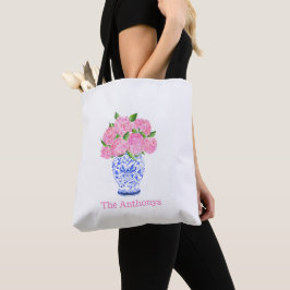 Wasserfarbe Pink Hydrangea Chinoiserie Name Tasche