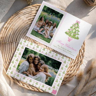 Wasserfarbe Pink Mahjong Weihnachtsbaum Foto Feiertagskarte