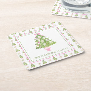Wasserfarbe Pink Mahjong Weihnachtsbaum Party Rechteckiger Pappuntersetzer