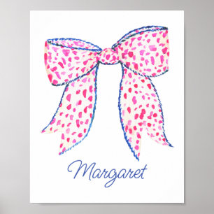 Wasserfarbe Pink Polka Dot Bow Poster