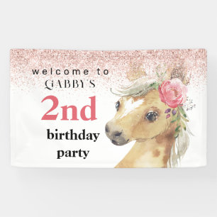 Wasserfarbe Pink-Pony-Party zum 2. Geburtstag Banner