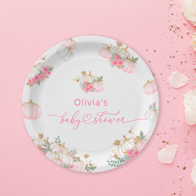 Wasserfarbe Pink Pumpkin Niedlich Babydusche Pappteller (Von Creator hochgeladen)