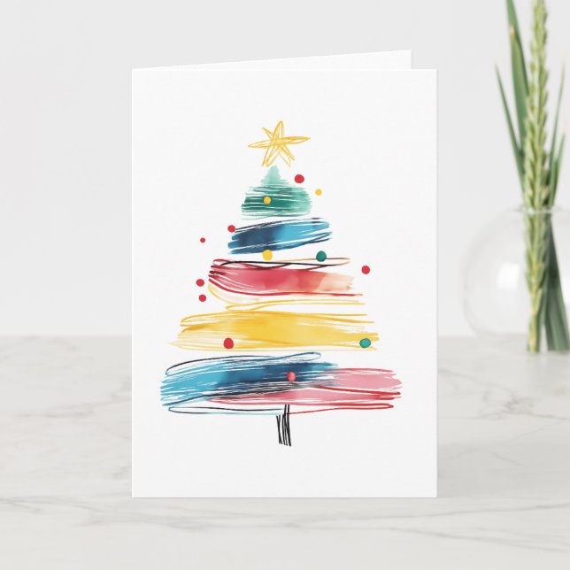 Wasserfarbe Pinselstrich Weihnachtsbaum Abstrakt Karte (Vorderseite)