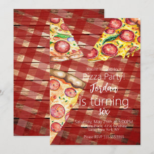 Wasserfarbe-Pizza-Tortenstücke-Birthday-Party-Scri Einladung