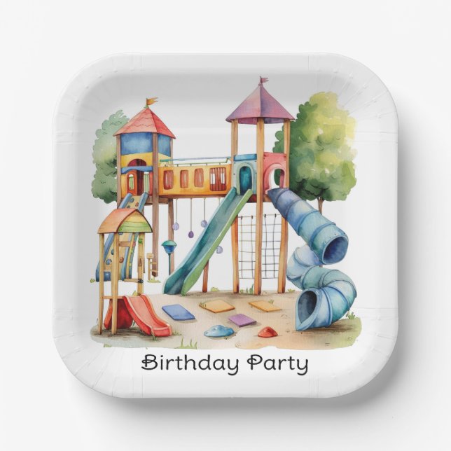 Wasserfarbe Playground Park Kinderparty Pappteller (Vorderseite)