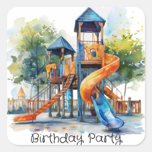 Wasserfarbe Playground Park Kinderparty Quadratischer Aufkleber