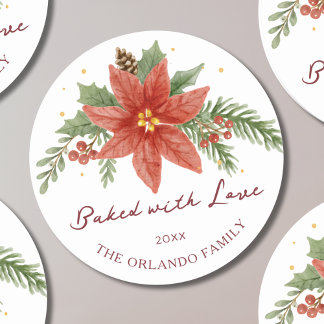 Wasserfarbe Poinsettia Backen mit Liebe Backen Runder Aufkleber