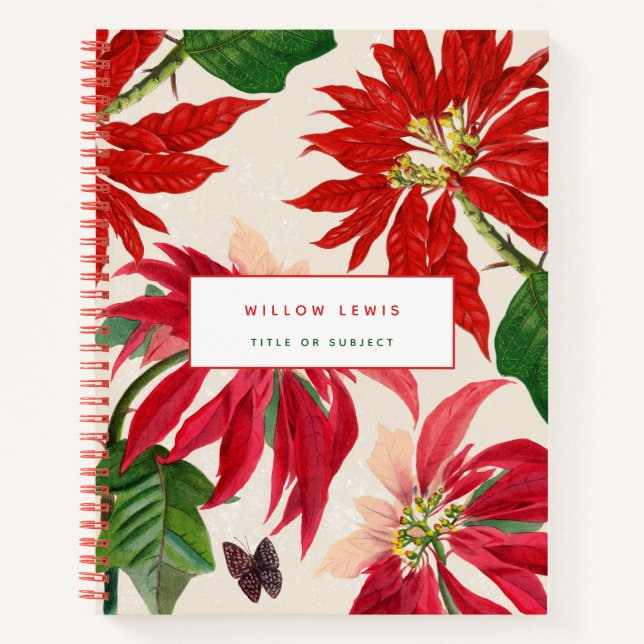 Wasserfarbe Poinsettia Blumengrün Rezept Notizbuch (Vorderseite)