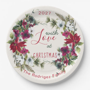 Wasserfarbe Poinsettia, heilig, Kiefer Weihnachten Pappteller