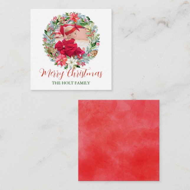 Wasserfarbe Poinsettia Weihnachtskranz Foto Gesche Mitteilungskarte (Vorne/Hinten)