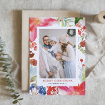 Wasserfarbe Poinsettias | Floral Holiday Foto Feiertagskarte<br><div class="desc">Mit dieser skurrilen Urlaubskarte können Sie Ihren Lieben Feiertagsstimmung schenken. Diese Fotokarte beinhaltet Aquarelltaschen,  Heiligtümer und andere Blume und Blätter.</div>