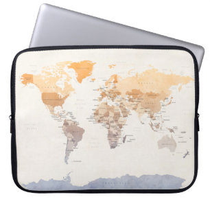 Wasserfarbe-politische Karte der Welt Laptopschutzhülle