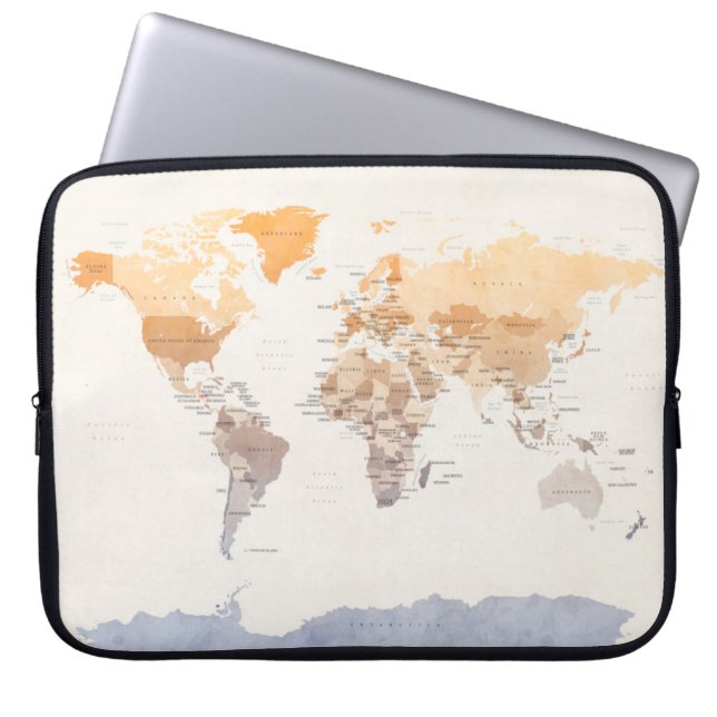 Wasserfarbe-politische Karte der Welt Laptopschutzhülle (Vorderseite)